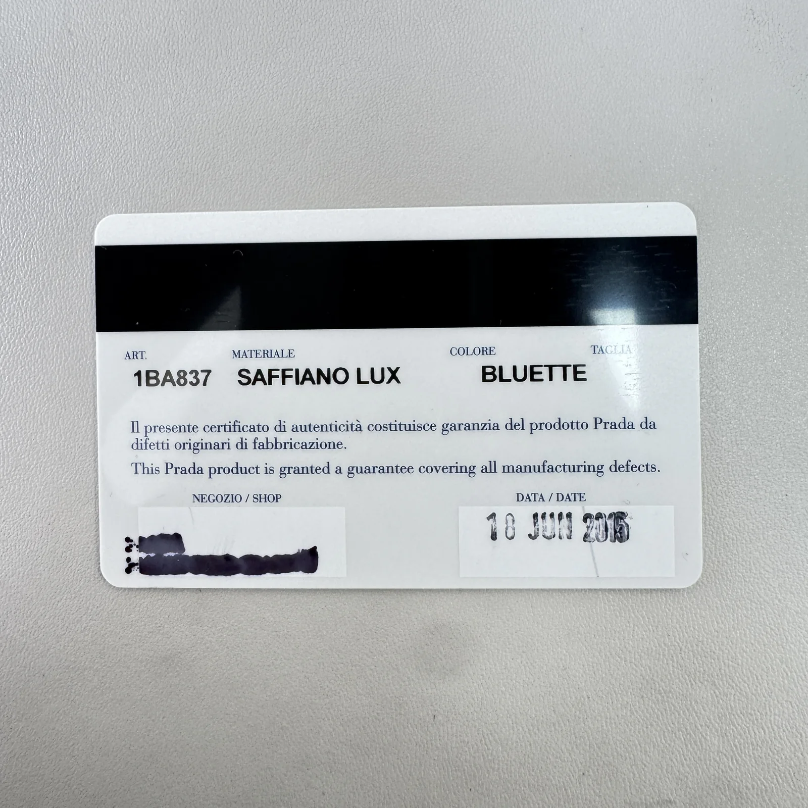Prada Serial Number Checker — Card: ART. article code